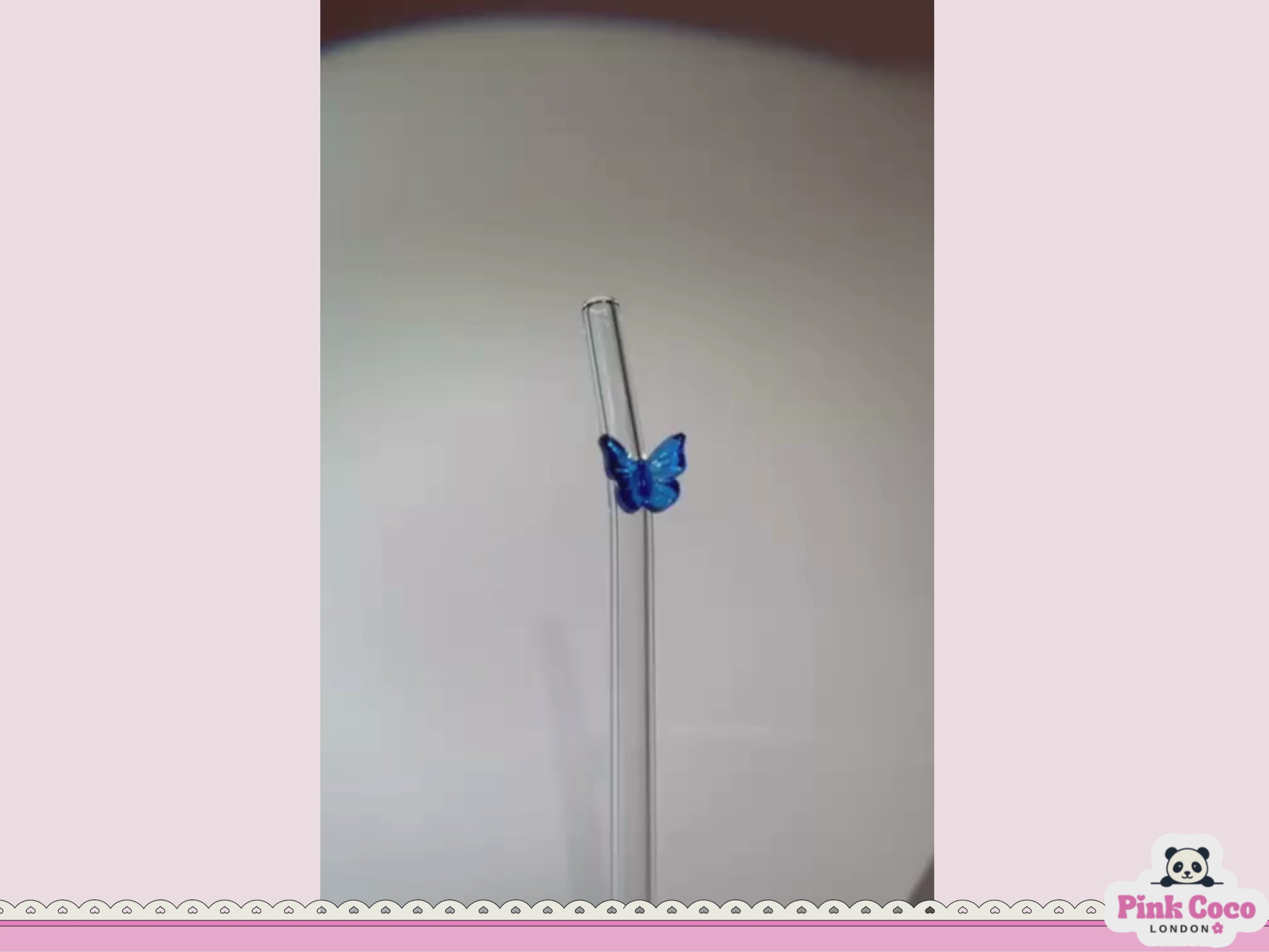 Glass Straw with Butterfly- Blue