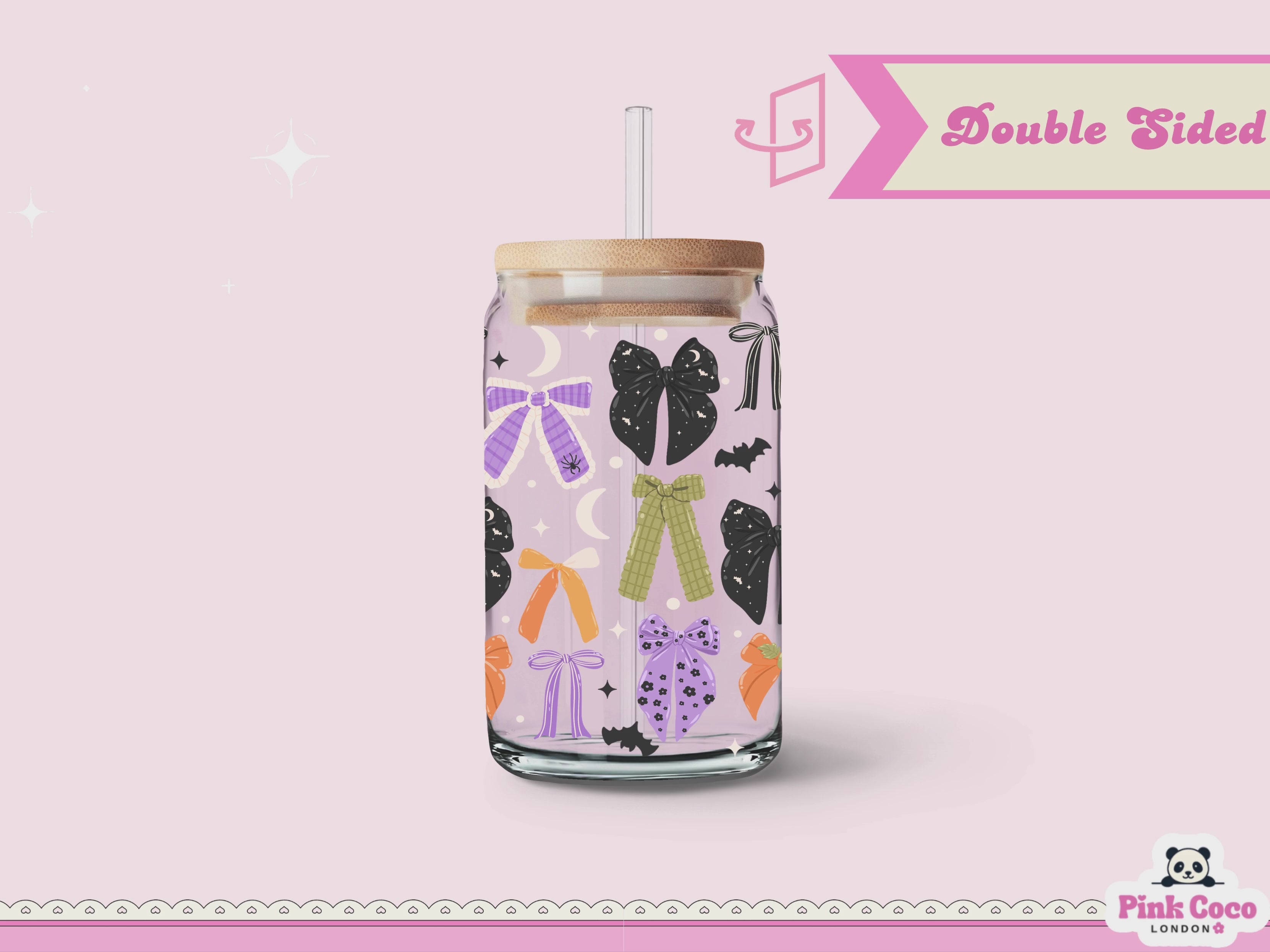 16oz Libbey Glass Can| UV DTF Double Sided| Halloween Bow