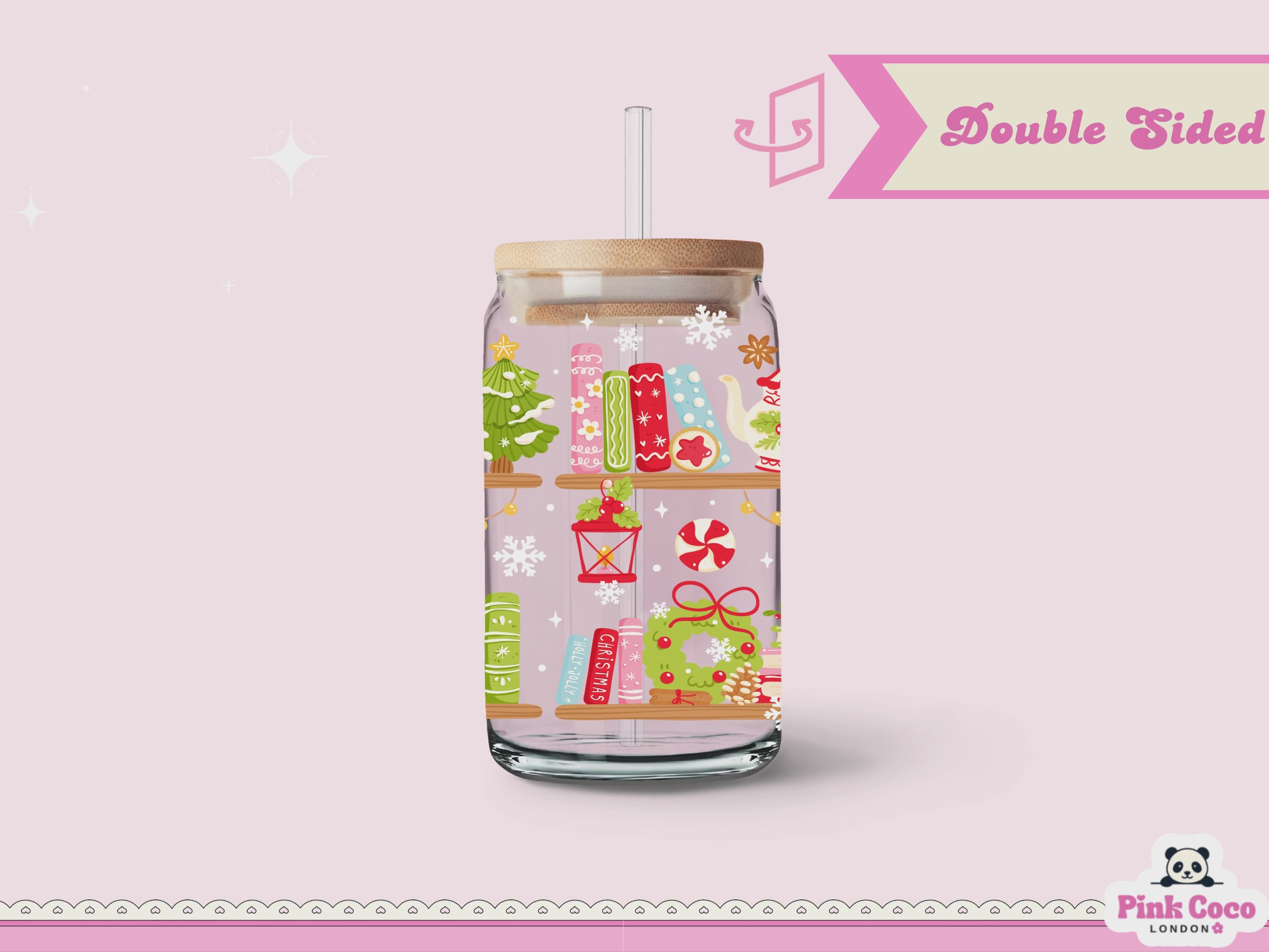 16oz Libbey Glass Can| UV DTF Double Sided| Bookish Christmas