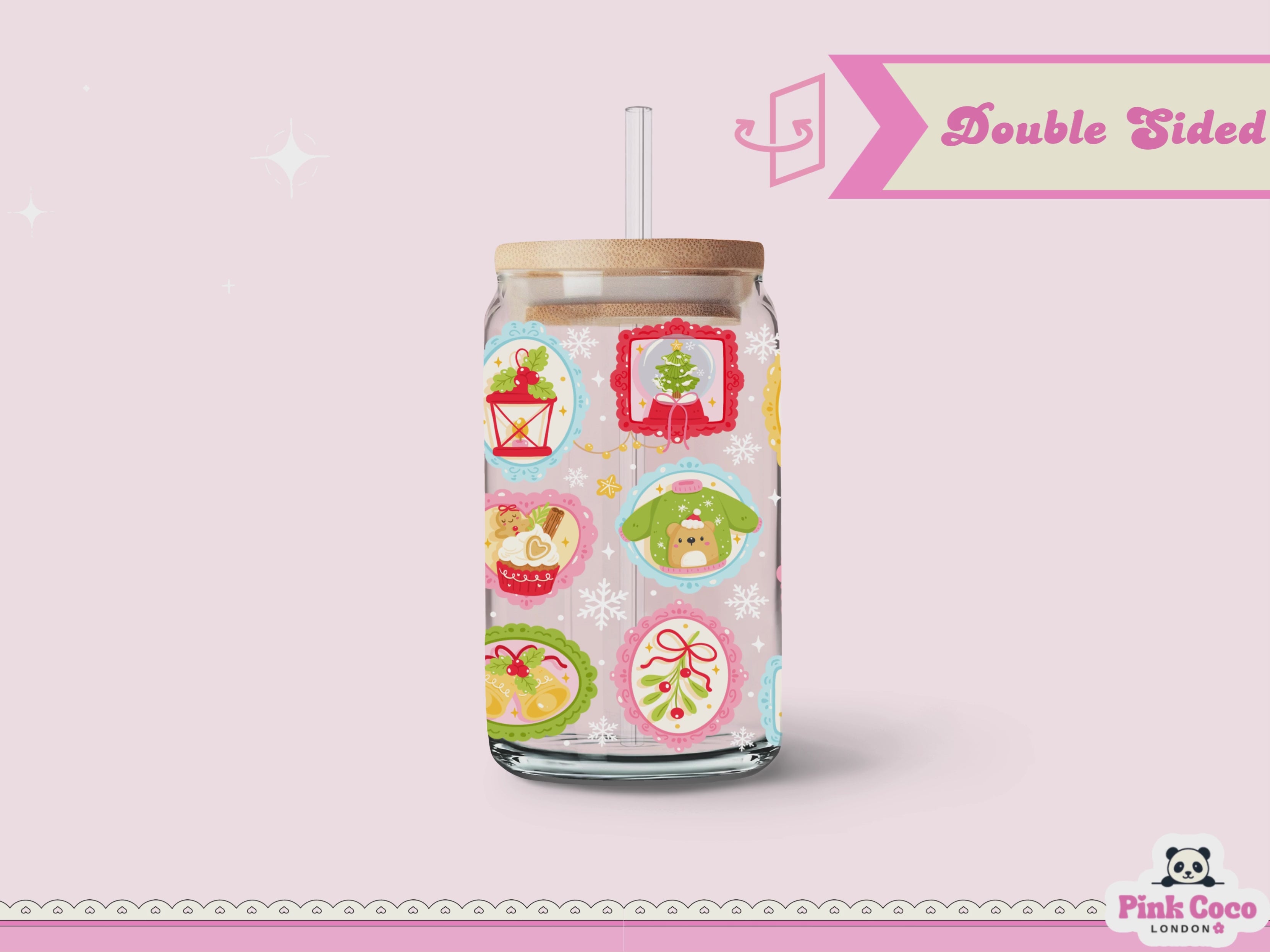 16oz Libbey Glass Can| UV DTF Double Sided| Christmas 1