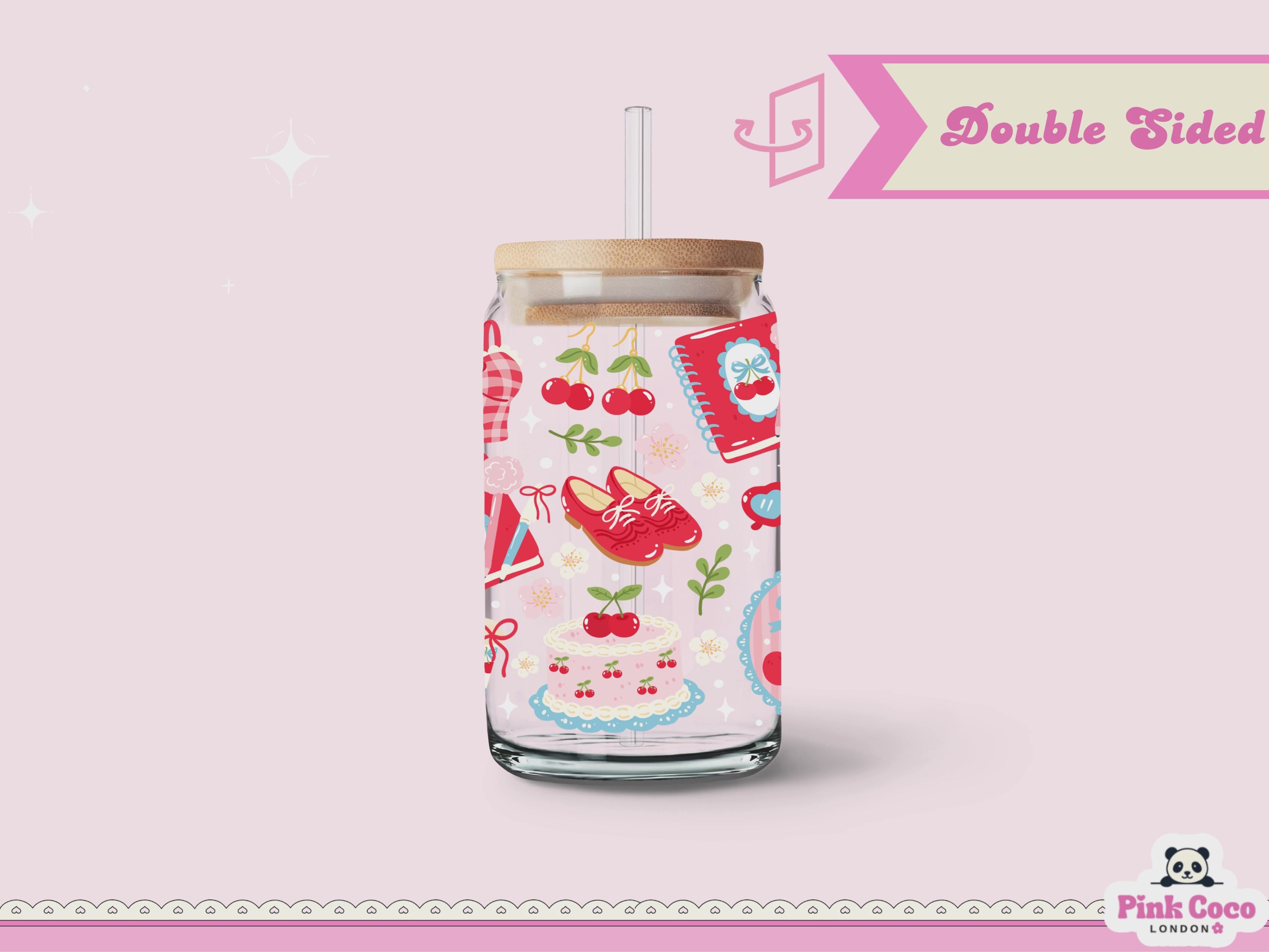 16oz Libbey Glass Can| UV DTF Double Sided| Coquette and Spring 3
