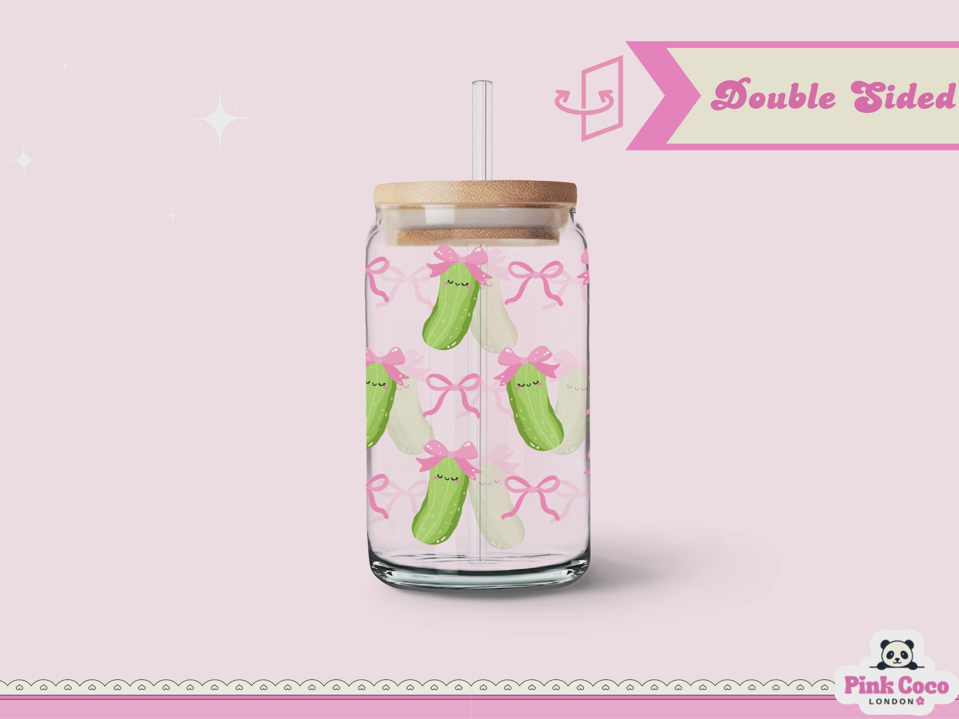 16oz Libbey Glass Can| UV DTF Double Sided| Cute Pickle