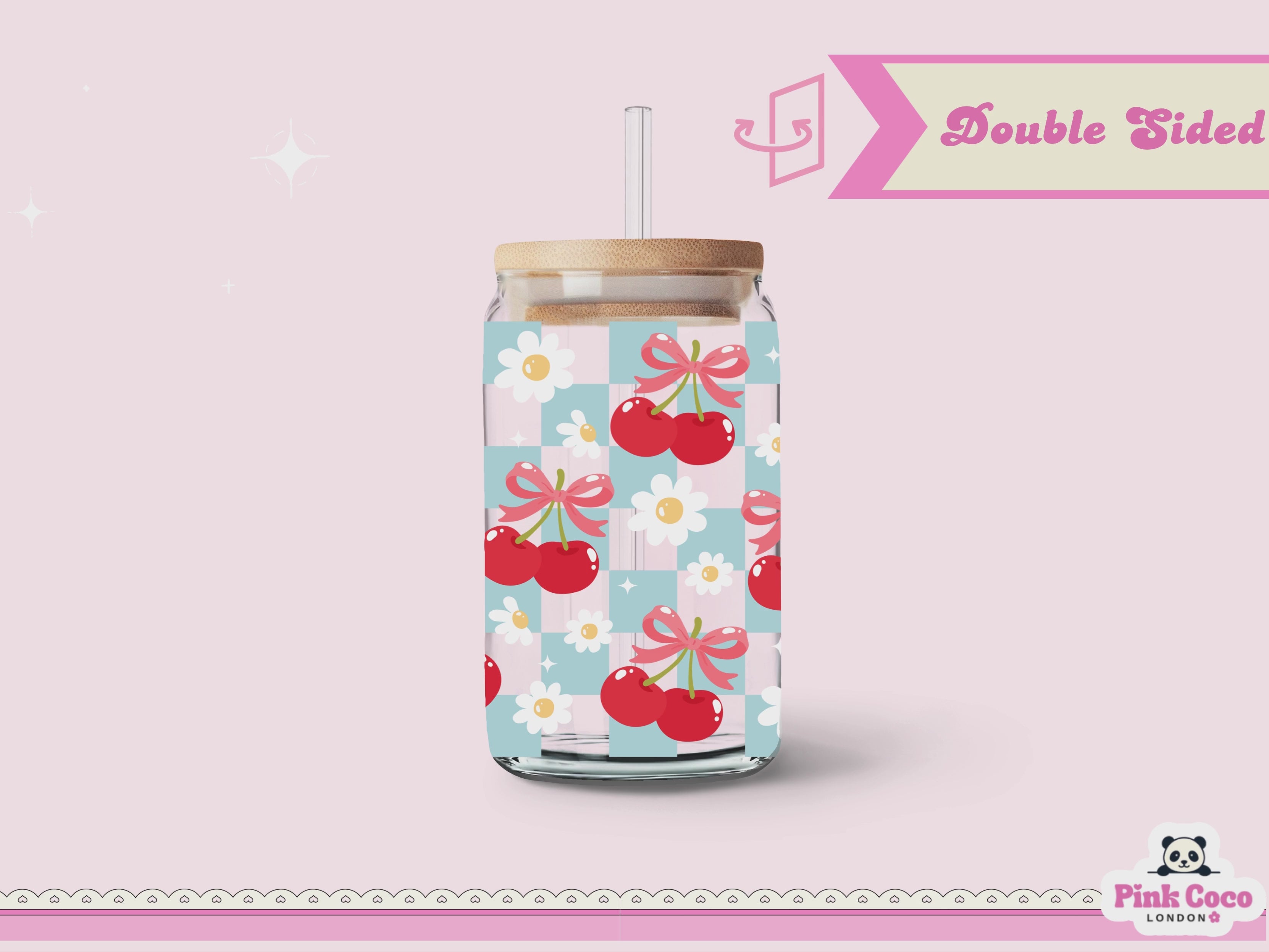 16oz Libbey Glass Can| UV DTF Double Sided| Coquette Cherry