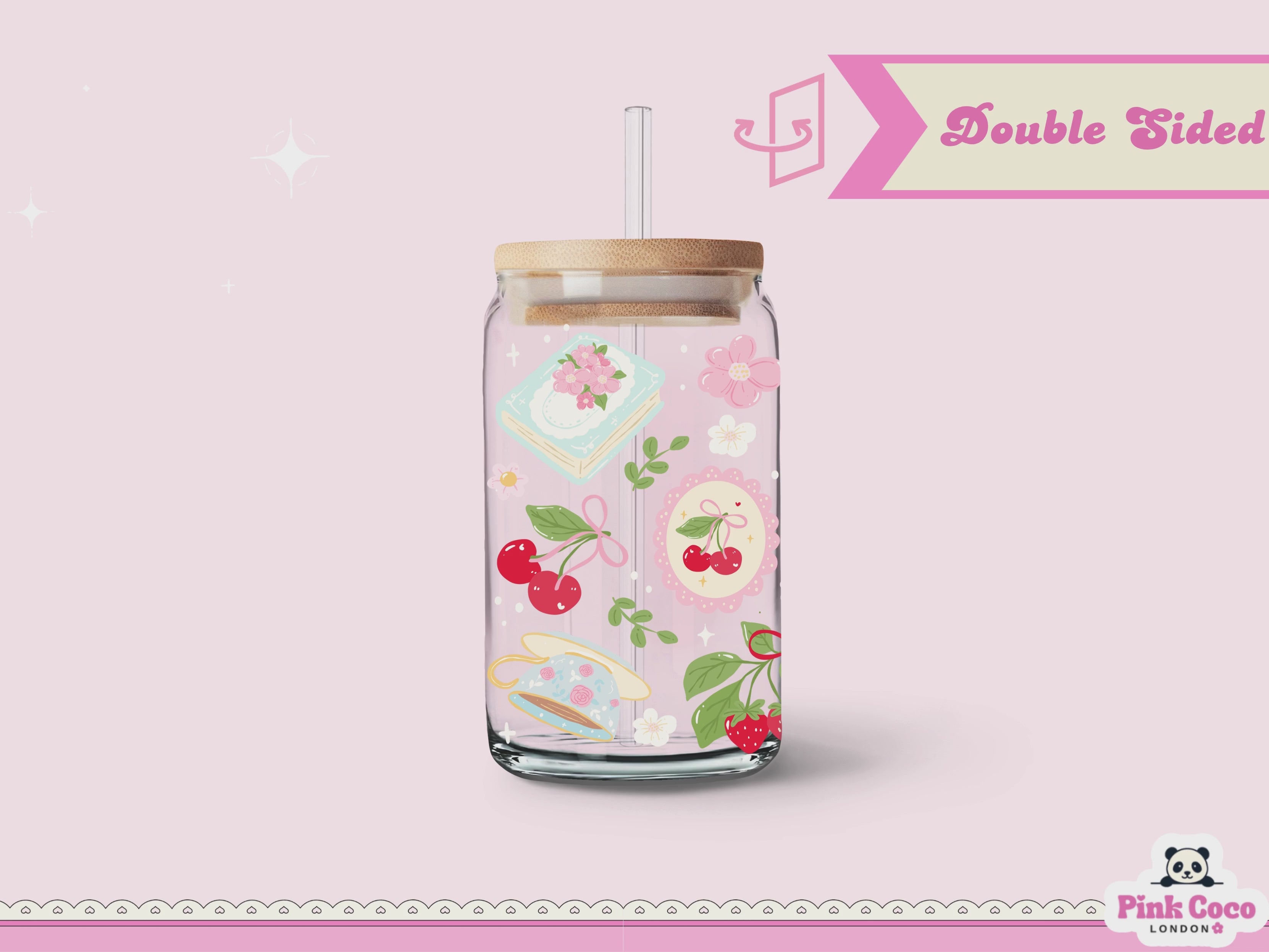 16oz Libbey Glass Can| UV DTF Double Sided| Coquette and Spring 1